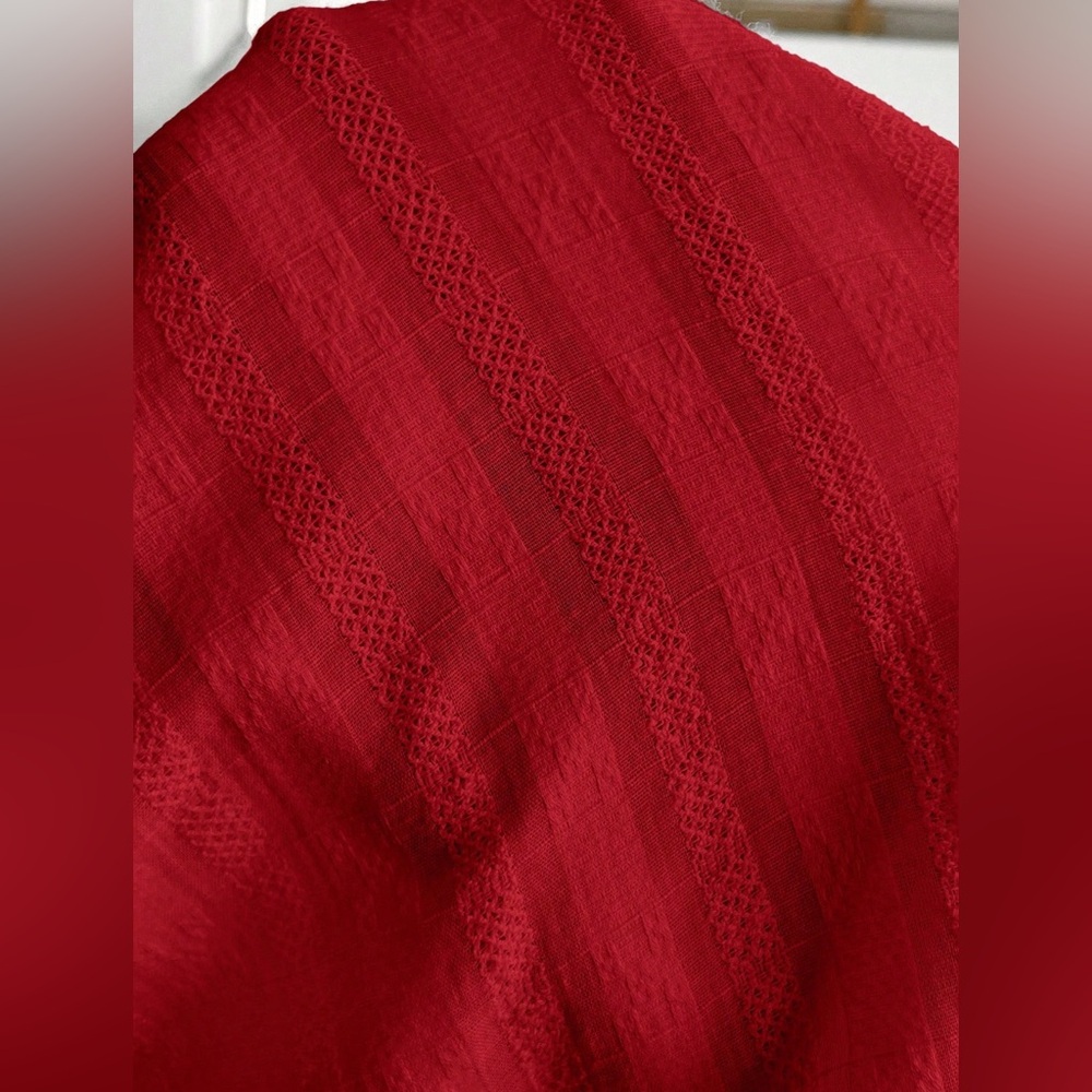 Ethereal 100% Cotton Deep V-Neck Babydoll Mini Dress Red - Picture 5 of 8